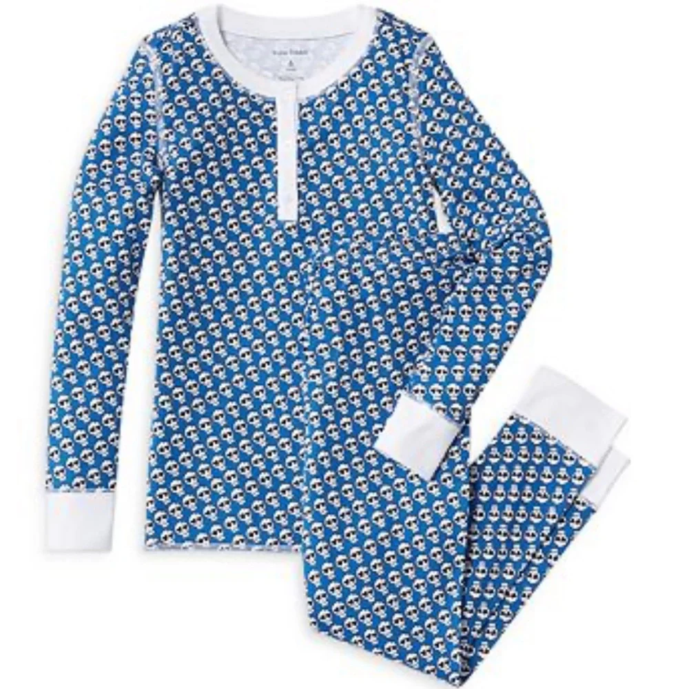 NWT ROLLER RABBIT X BLOOMIES BLUE SKULL DOODLE Pima Cotton LS Pajamas Size L - Picture 1 of 4